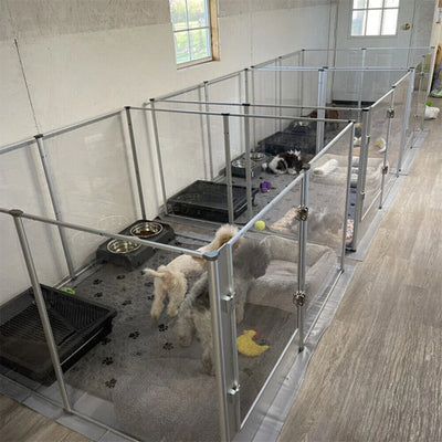Enclos pour Chien Acrylique Transparent avec Tapis Lavable