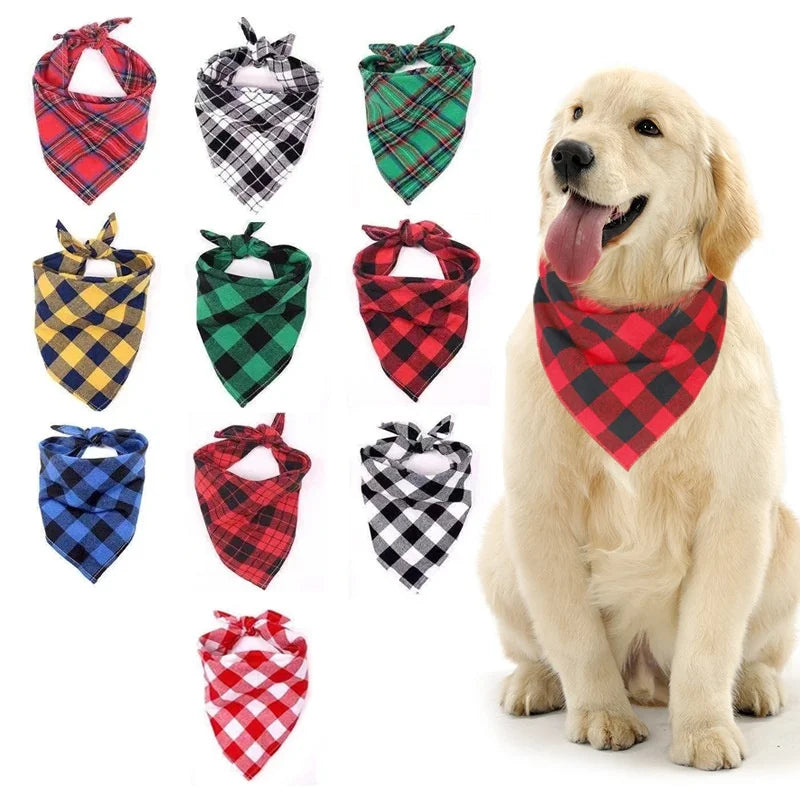 Bandana Chien Triangulaire Carreaux Nœud Papillon
