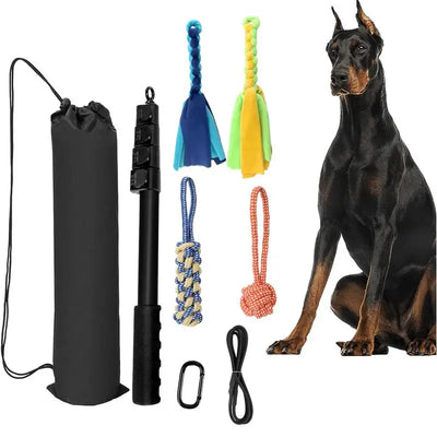 Flirt Pole Grand Chien Télescopique 150 cm 4 Jouets