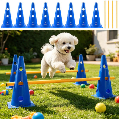 Kit d'Agility pour Chien 8 Cônes 4 Barres de Saut 80 cm