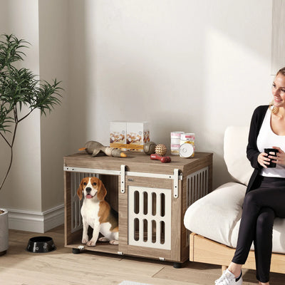 Meuble Cage Chien PawHut Porte Coulissante Aspect Bois