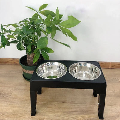 Gamelle Double Inox Chien Support Surélevé Réglable Noir