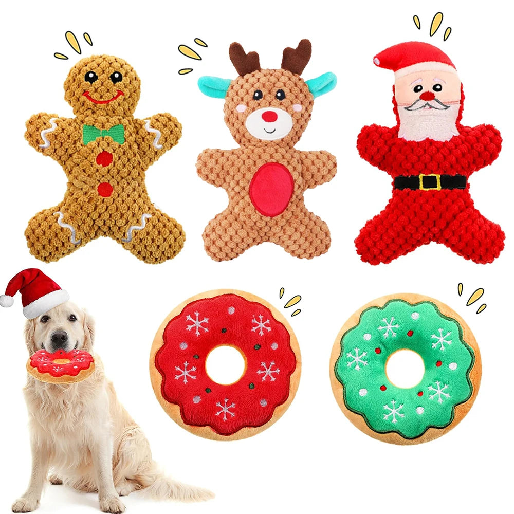 Peluche de Noël Grinçante Chien Père Noël et Renne