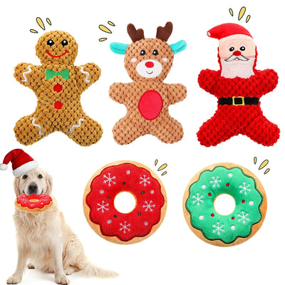 Peluche de Noël Grinçante Chien Père Noël et Renne