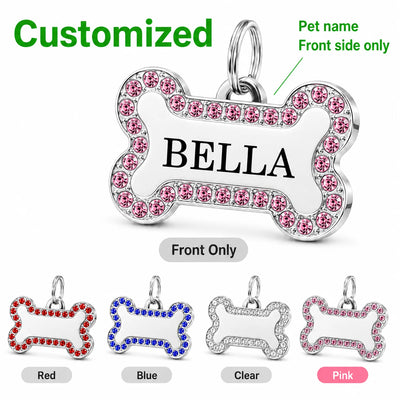 Médaille Gravée en Os Strass Double Face pour Chien