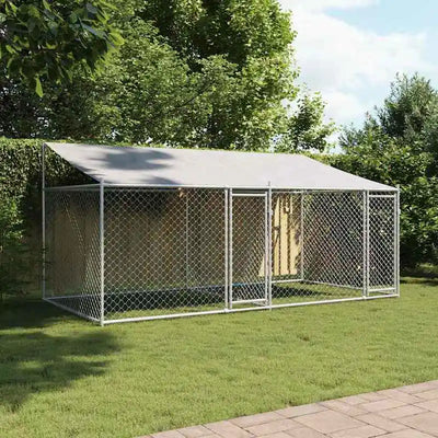 Enclos Chien Extérieur 4x2x2 m Acier Galvanisé avec Toit