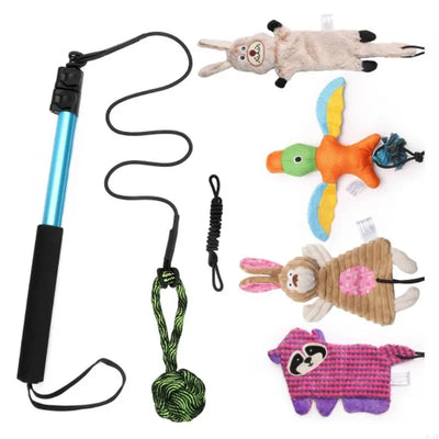 Flirt Pole Chien Télescopique 103 cm avec Balle et Jouets