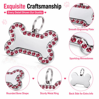 Médaille Os Gravée Strass pour Chien