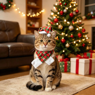 Chapeau de Noël à Pompon et Tour de Cou pour Chien
