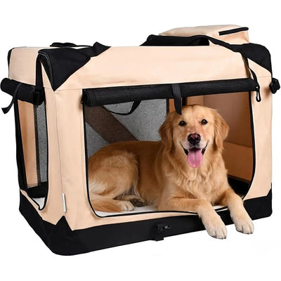 Caisse de Transport Chien Souple Pliable 3 Portes avec Tapis