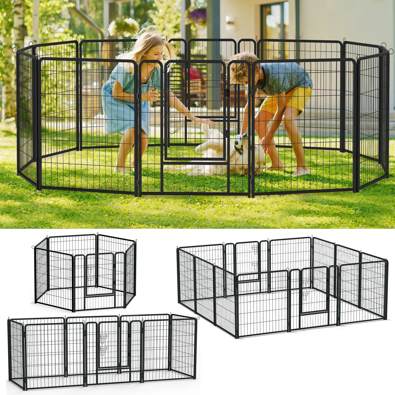 Parc Enclos Pliable pour Chien avec Portes Maison et Jardin
