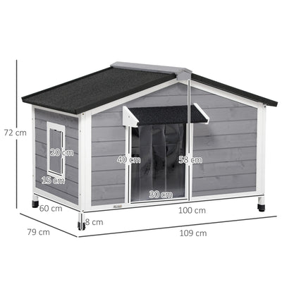 Niche Chien Bois de Sapin PawHut Plancher Amovible Gris