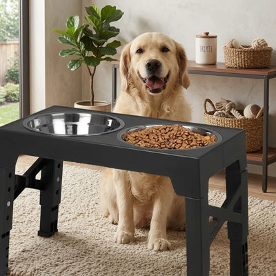 Gamelle Double Inox Chien Support Surélevé Réglable Noir