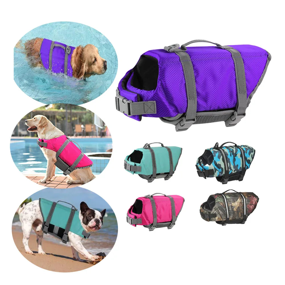 Gilet de Sauvetage pour Chien Réglable Poignée Ventre Aéré
