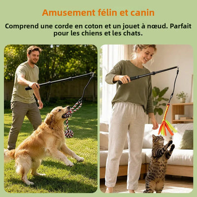 Flirt Pole Chien Réglable 42-100 cm Deux Jouets Corde