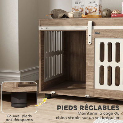 Meuble Cage Chien PawHut Porte Coulissante Aspect Bois