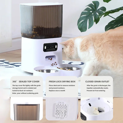 Distributeur de Croquettes 5 L Message Vocal Vidéo Double Bol