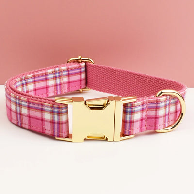 Ensemble Collier Harnais Laisse Carreaux Gravé Chien