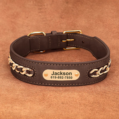 Collier Cuir Personnalisé à Plaque d'Identification Chien