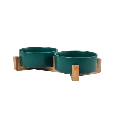 Gamelle Surélevée Chien Céramique Support Bois Six Coloris