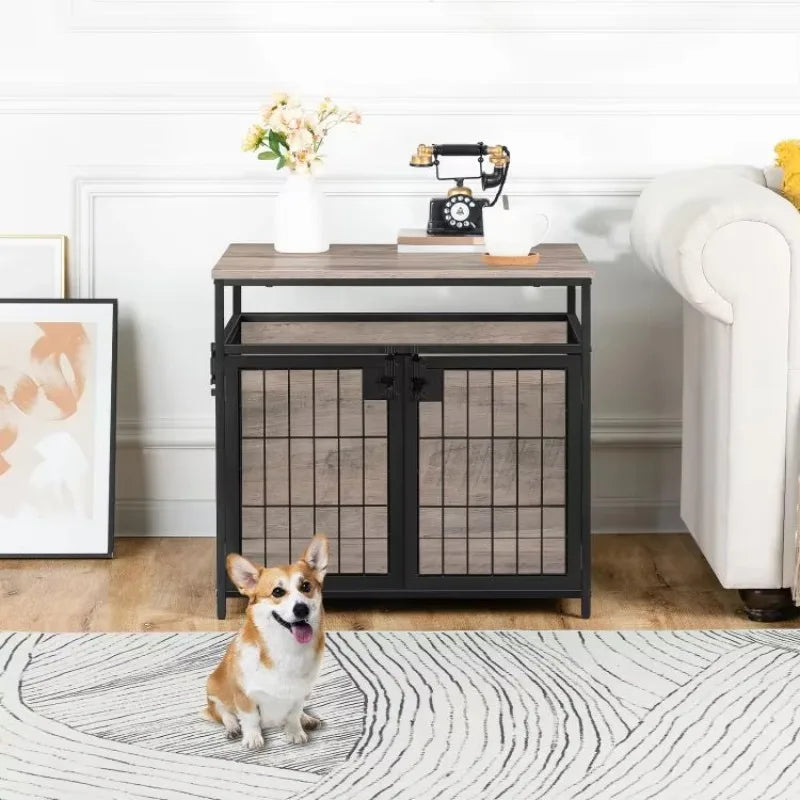 Cage pour Chien Meuble Bois Double Porte Métal