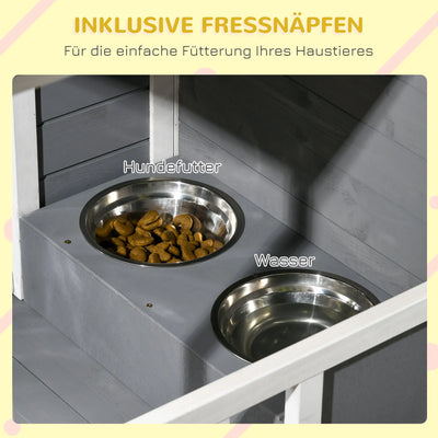 Niche Chien Bois PawHut avec Terrasse et Coin Repas