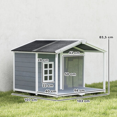 Niche Chien Bois Surélevée avec Terrasse Couverte 103x107 cm