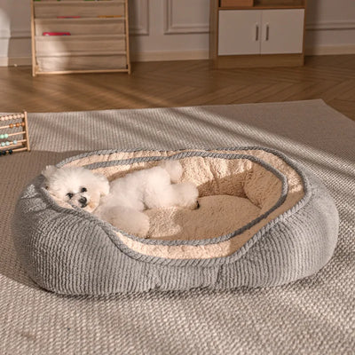 Panier Ovale Douillet pour Petit Chien et Chat, Bord Côtelé