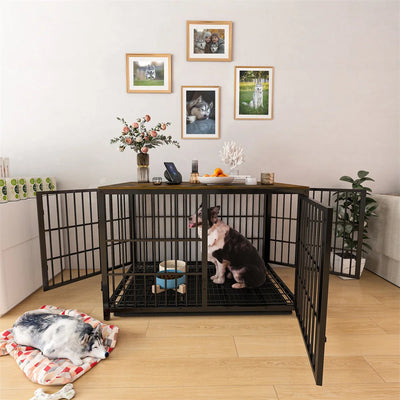 Cage pour Chien en Bois Meuble Industriel 3 Portes