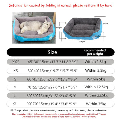 Canapé pour Chien Carré Doux Lavable Chaud d'Hiver