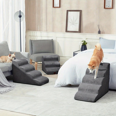 Escalier pour Chien Incurvé Mousse Dense Gris 3 Tailles