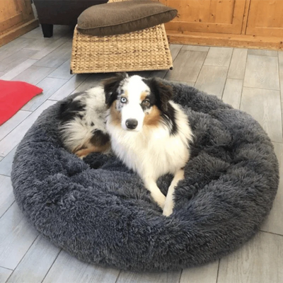 Panier Rond Fausse Fourrure Gris Lavable Grand Chien