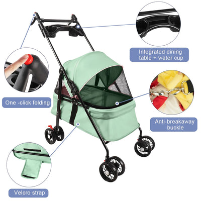 Poussette 2-en-1 Nacelle Amovible pour Chien 10 kg