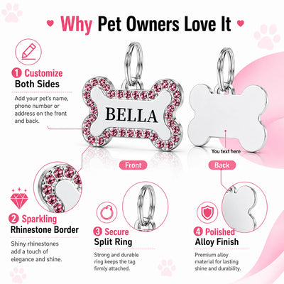 Médaille Gravée en Os Strass Double Face pour Chien