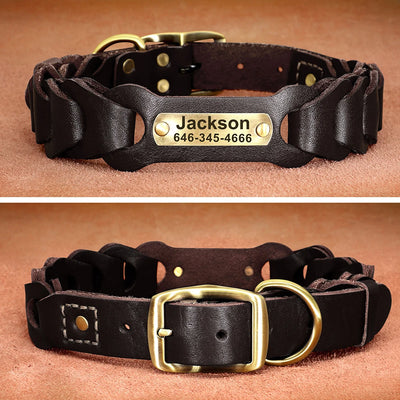 Collier Cuir Personnalisé Gravé Pitbull