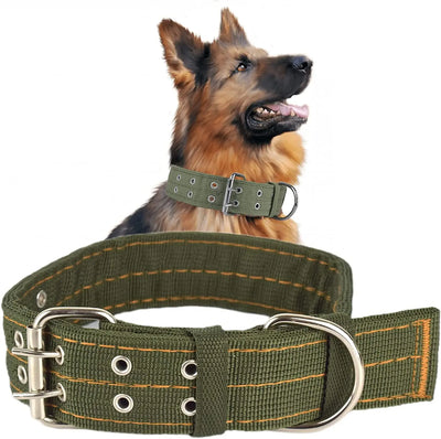 Collier Large Militaire Boucle Métal Double Rangée Chien