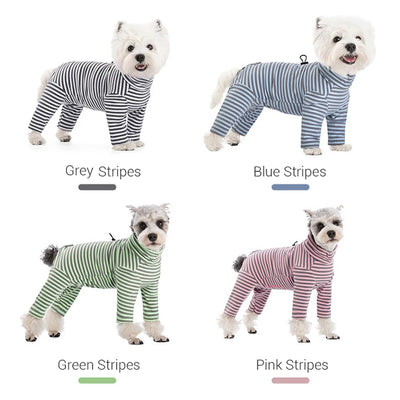 Combinaison de Récupération Rayée Petit Chien 4 Pattes Col Réglable