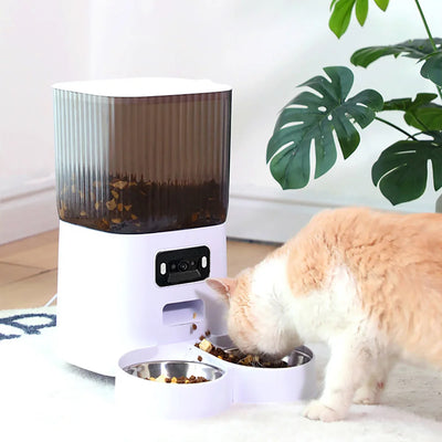 Distributeur de Croquettes 5 L Message Vocal Vidéo Double Bol