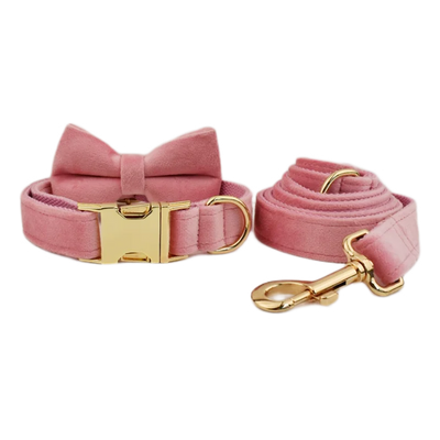 Collier et Laisse Velours Rose Harnais Assorti Chien
