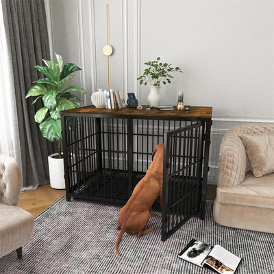 Cage pour Chien en Bois Meuble Industriel 3 Portes