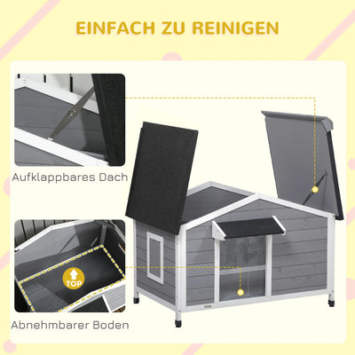 Niche Chien Bois de Sapin PawHut Plancher Amovible Gris