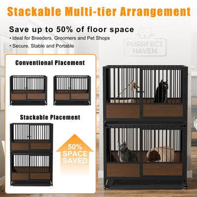 Cage pour Chien Empilable 2 en 1 sur Roulettes