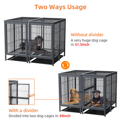 Cage Chien Métal Renforcée 2 Compartiments Double Porte Noire