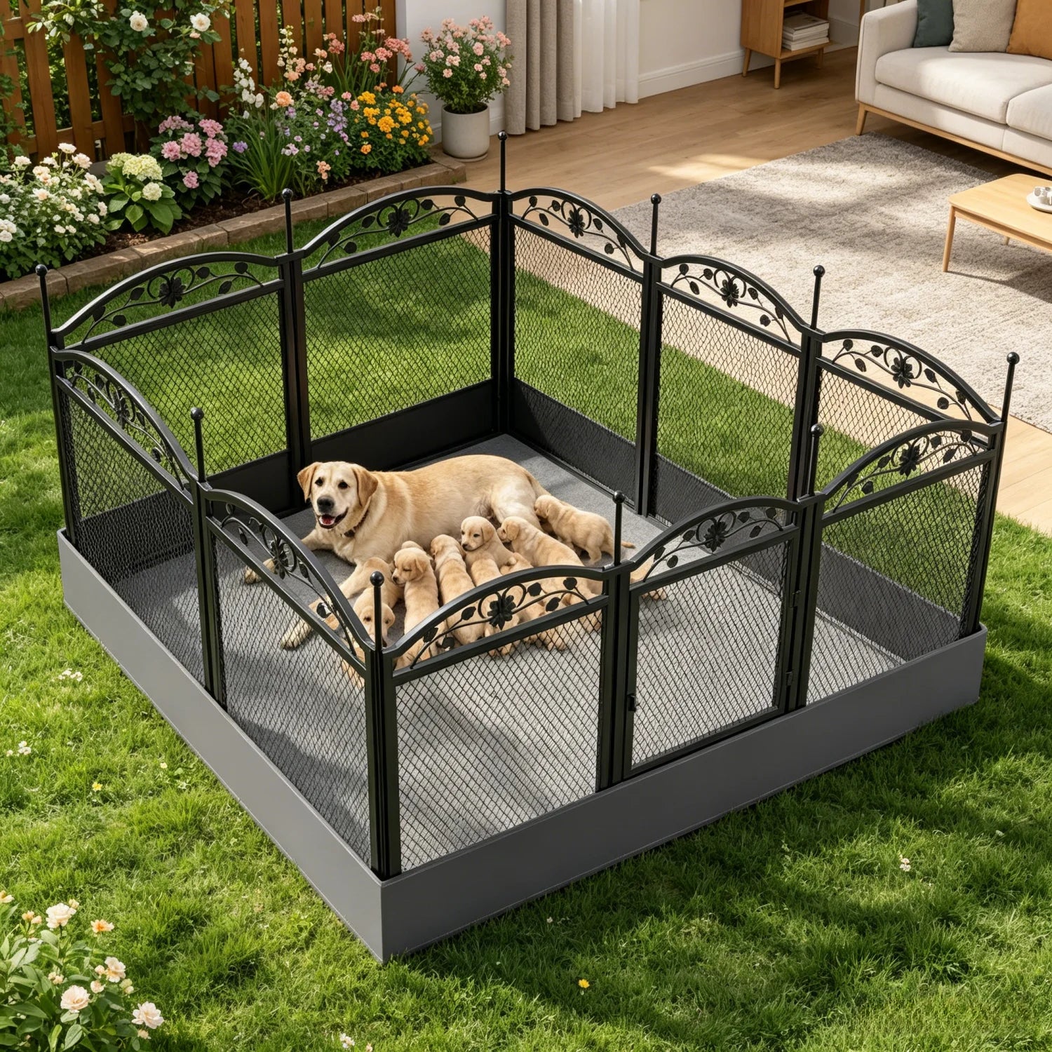 Parc pour Chien Mise Bas 8 Panneaux Métal 126 cm