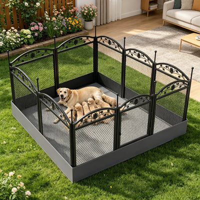 Parc pour Chien Mise Bas 8 Panneaux Métal 126 cm