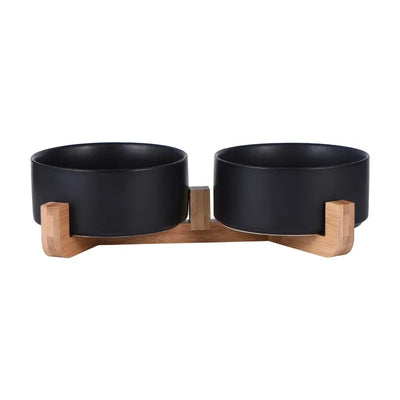Gamelle Surélevée Chien Céramique Support Bois Six Coloris