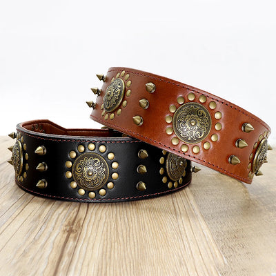 Collier Cuir Clouté Pointes Réglables Berger Allemand Pitbull