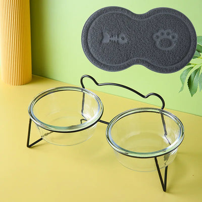 Gamelle Surélevée Verre Petit Chien Support Doré