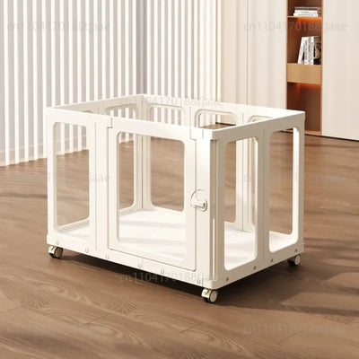 Parc pour Chien d'Intérieur Transparent Amovible sur Roulettes
