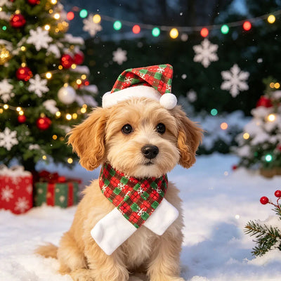Chapeau de Noël à Pompon et Tour de Cou pour Chien
